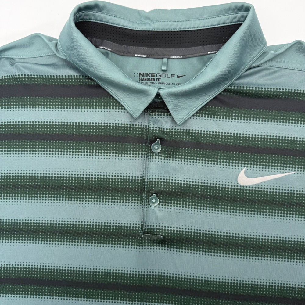 Nike‎ Golf Polo Shirt Men XXL Teal Gray Gradient Dot Stripe Dri-FIT Standard Fit